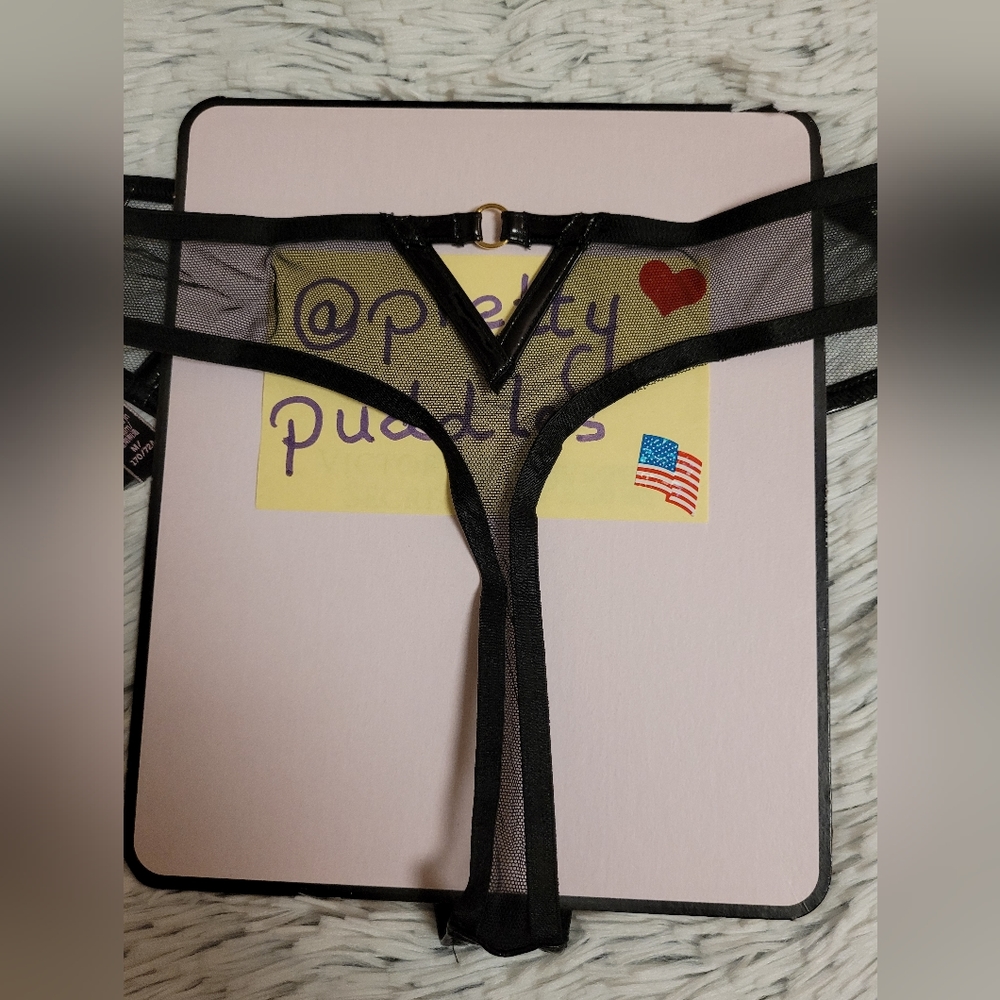 🖤 VS Very Sexy Midnight Affair Rose Embroidery Faux Leather Thong Panty - Picture 4 of 13